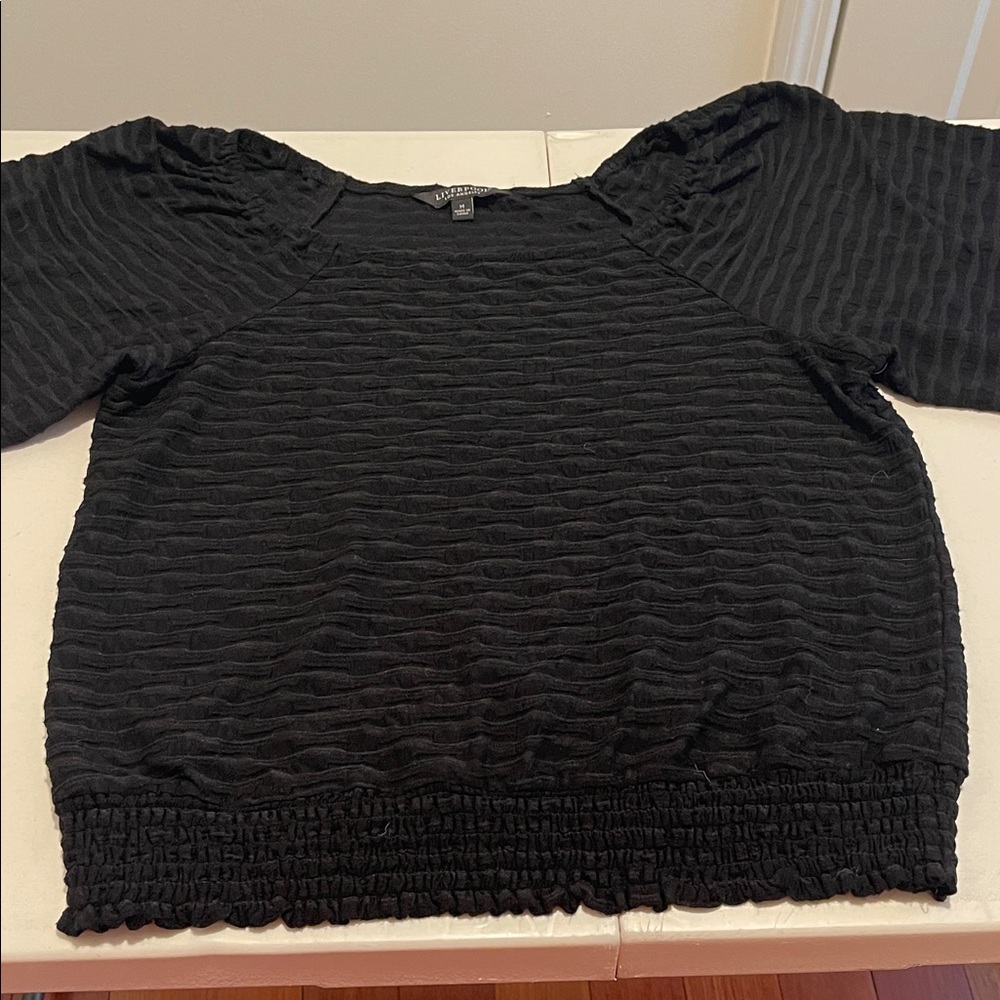 Liverpool Black Textured 3/4 Sleeve Elastic Waistband Top Autumn Corpcore M